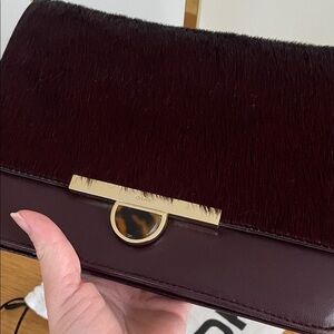 DKNY Burgundy and tortoise shell clasp Shoulder Bag with Chain Strap